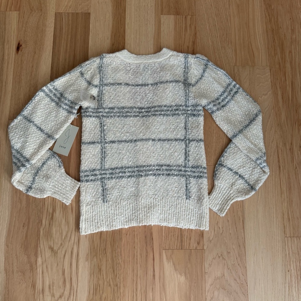 Joie Windowpane Boucle Knit Princess Sleeve Wool Blend Cardigan Sweater Size XS - Picture 4 of 8
